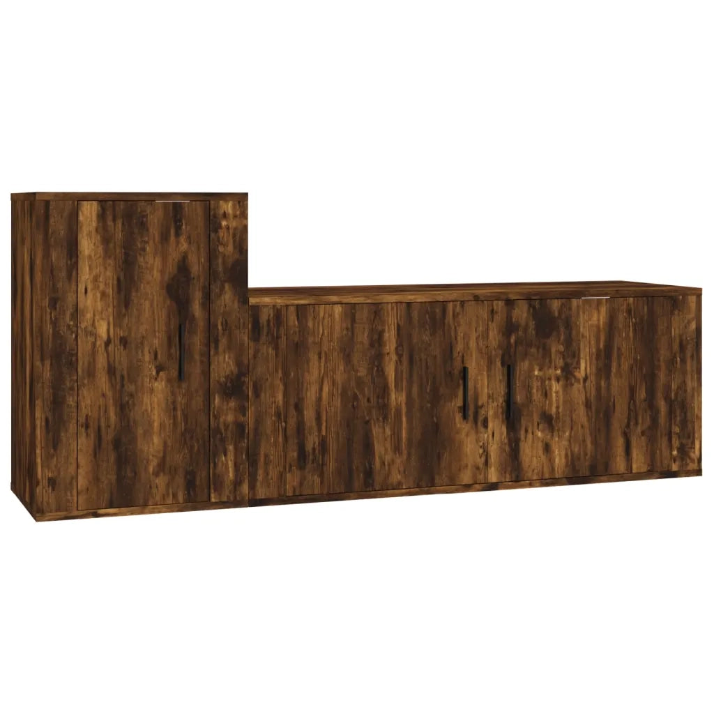 Set Mobili Porta TV 2 pz Rovere Fumo in Legno Multistratocod mxl 125218