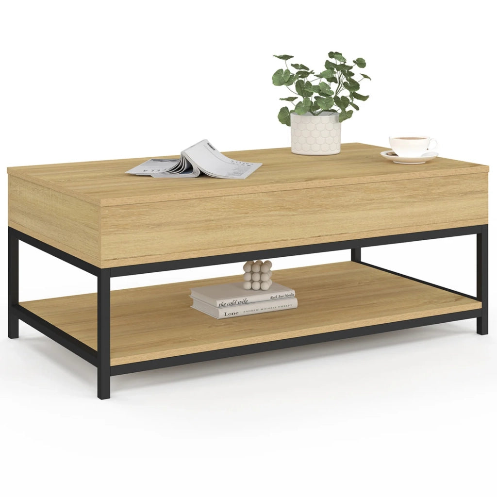 IDMarket - Tavolino DETROIT con piano a sollevamento totale e ripiano inferiore dal design industriale
