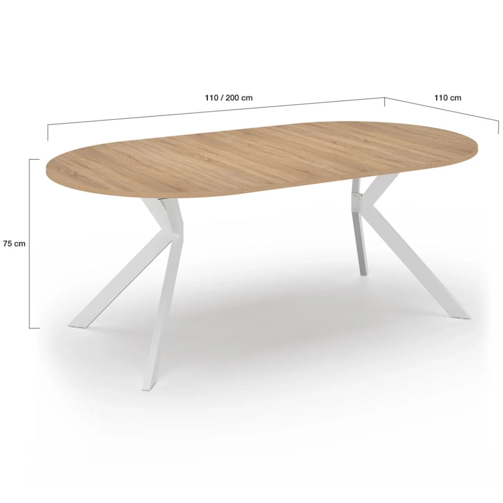 IDMarket - ALIX Tavolo da pranzo rotondo allungabile per 4-10 persone con gamba in legno e ragno bianco 110 - 200 cm