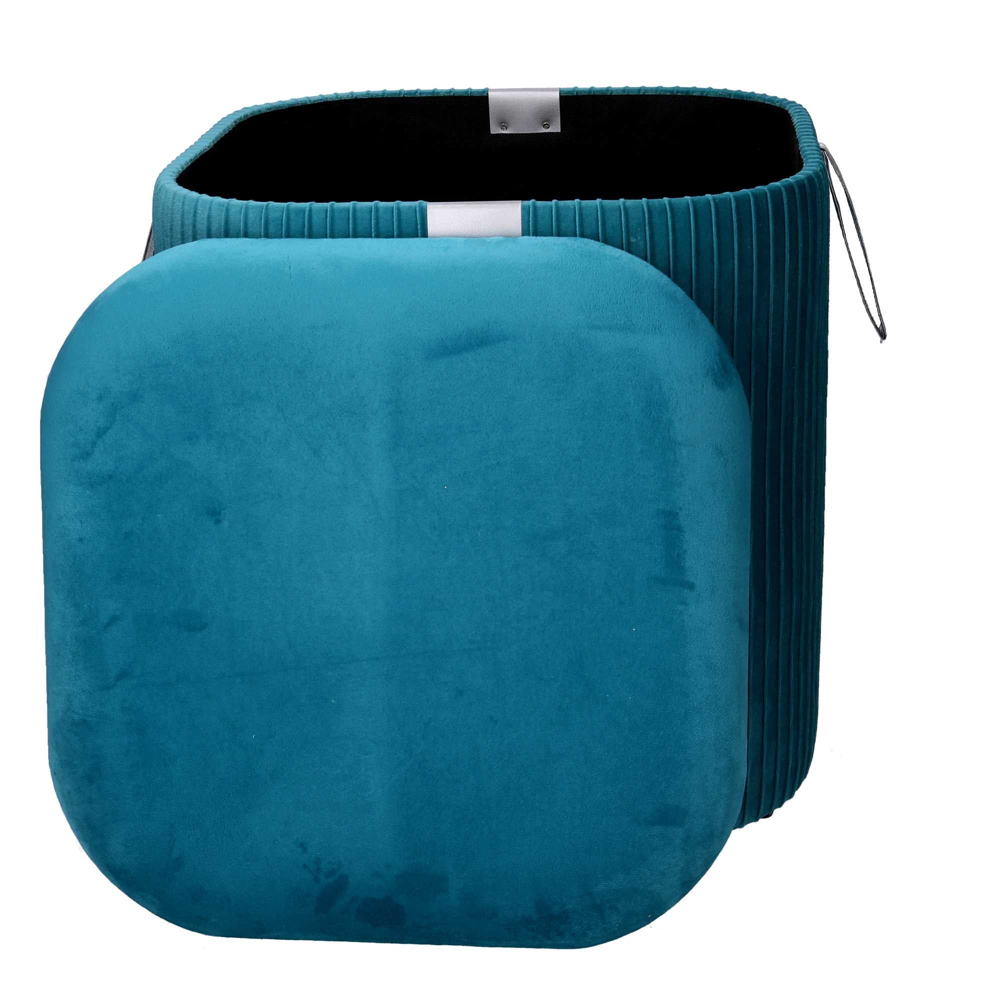 Set  3 Pouf Contenitore in Tessuto Velluto Turchese