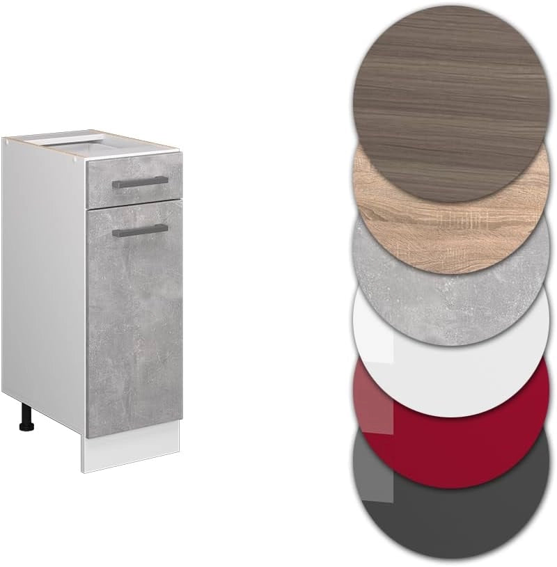 Mobiletto base per cucina R-Line, Calcestruzzo, 30 cm senza piano di lavoro, per la libera combinazione all'interno di sistemi cucina modulari
