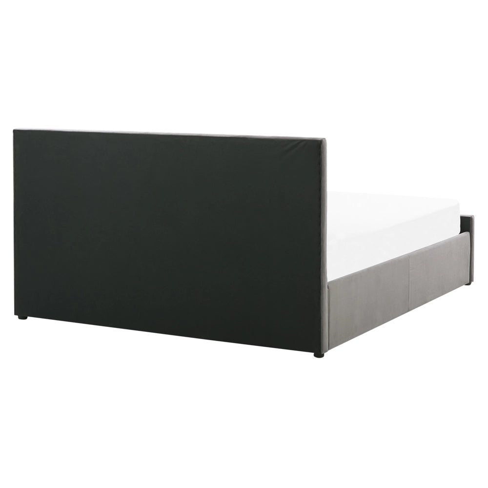Letto contenitore Rivestimento in velluto grigio 160 x 200 cm con testiera trapuntata a diamante con base a doghe