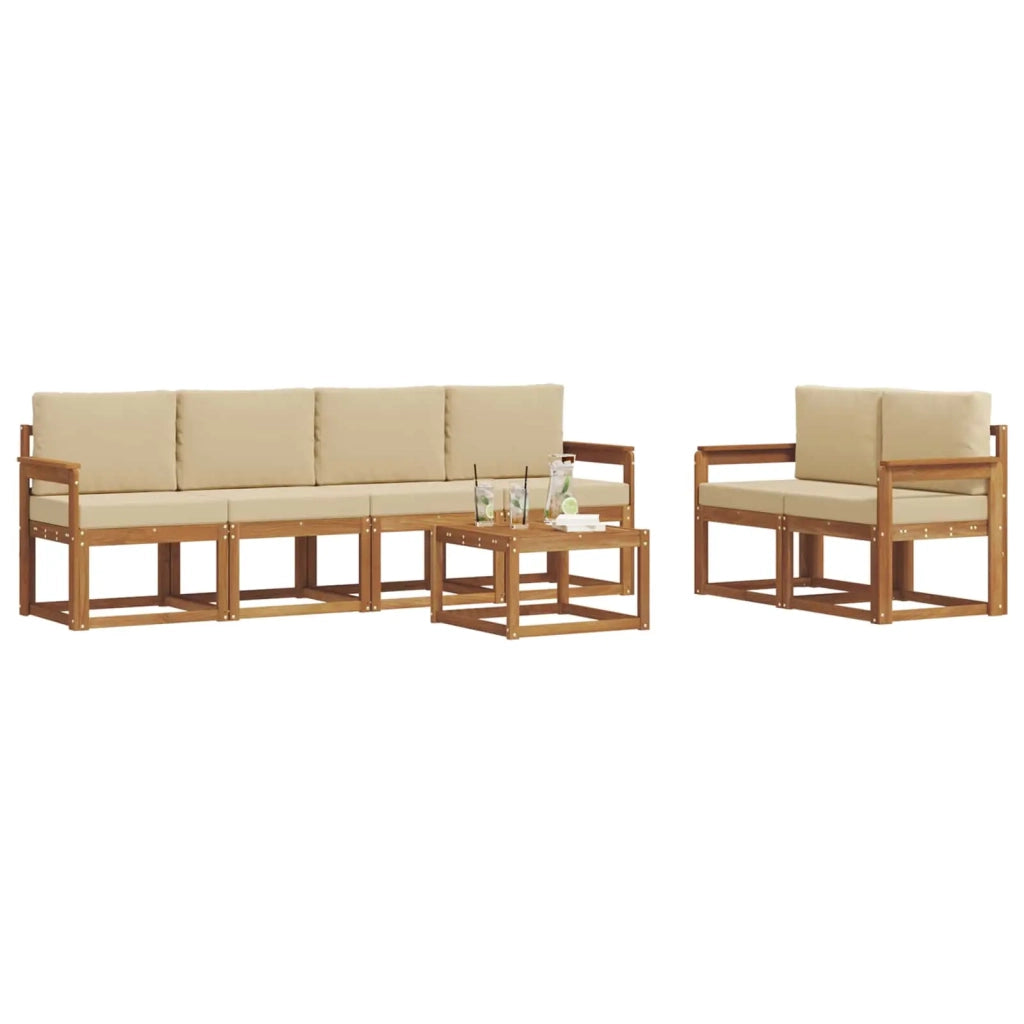 Set di divani da esterno con cuscino 7 pcs Naturale e Beige