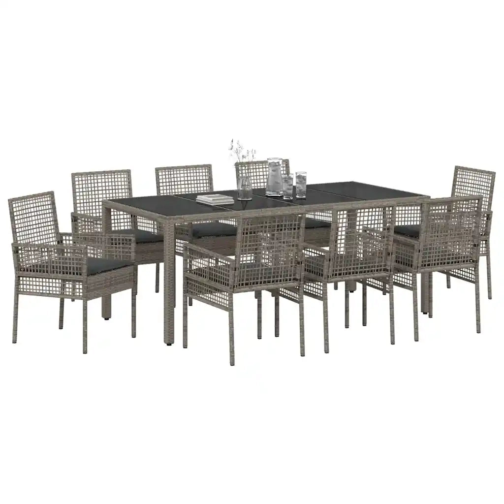 Set da Pranzo per Giardino 9 pcs Grigio polyrattan 3334876
