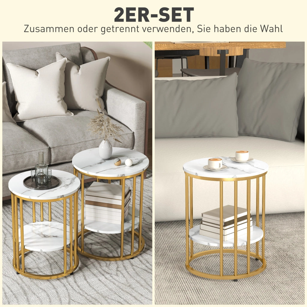TAVOLINI da salotto Set da 2 pezzi Effetto marmo Bianco in legno e metallo