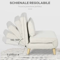 Poltrona Letto 2 in 1 con Schienale Regolabile e Cuscino, in Tessuto Effetto Lino, 72x78x79cm