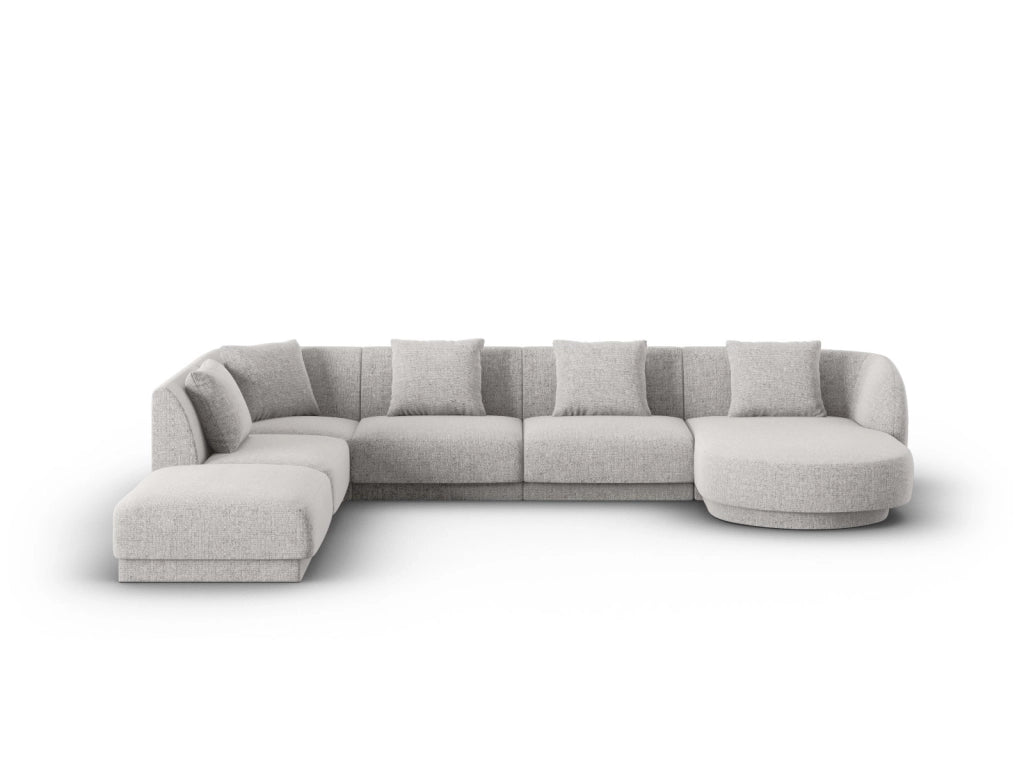 Cosmopolitan Design - Divano panoramico sinistro "Tulum" 6 posti in ciniglia grigio chiaro 