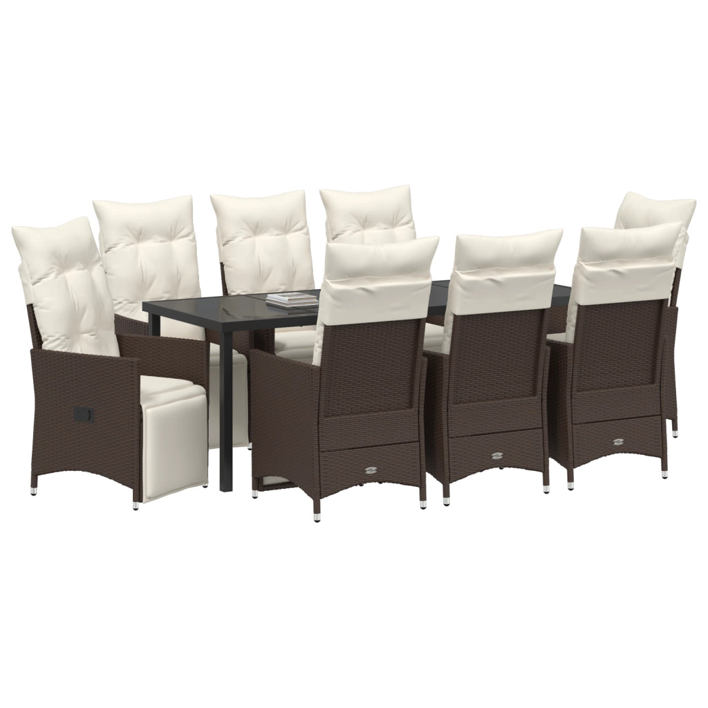 Set da Pranzo da Giardino 9 Pezzi Con Cuscini Marrone in Rattan Sintetico