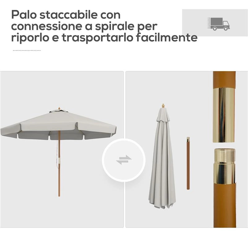 OMBRELLONE DA GIARDINO CON DOPPIO TETTUCCIO IN BAMBÙ E POLIESTERE Ø 325X250 CM GRIGIO