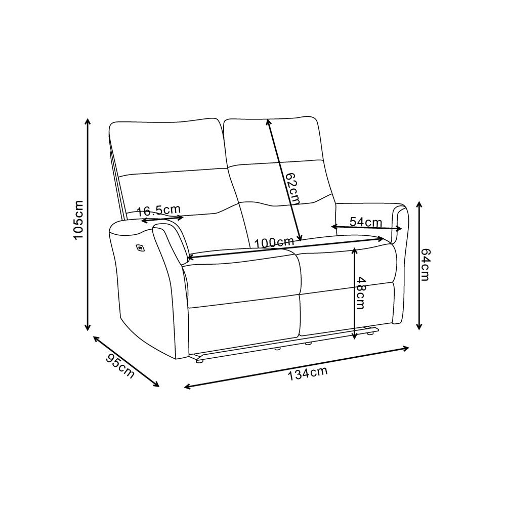 Divano recliner Softwave 2 posti elettrico in tessuto grigio 134 cm