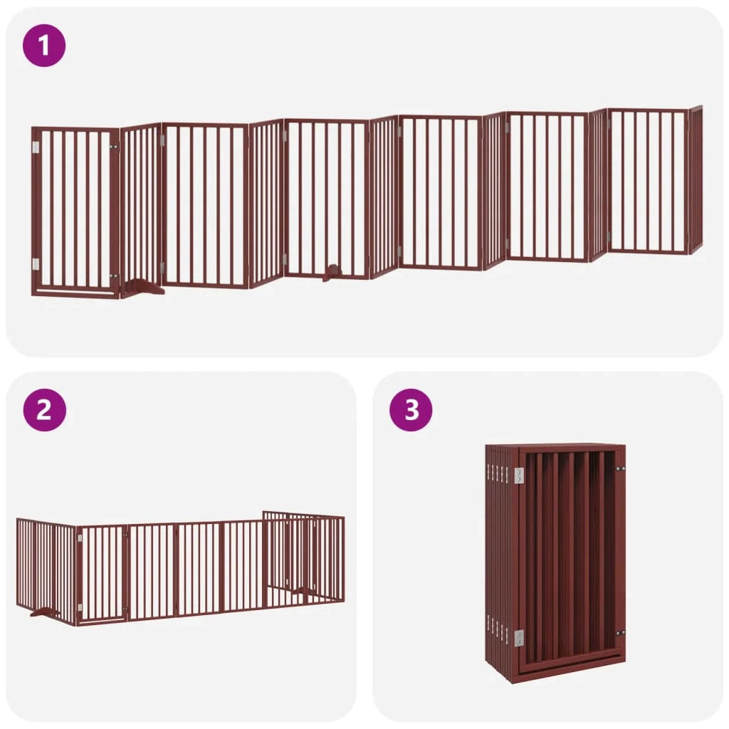Cancelletto di sicurezza per animali domestici porta pieghevole 12 pannelli lunghezza 600 cm legno di pioppo marrone 02_0023144