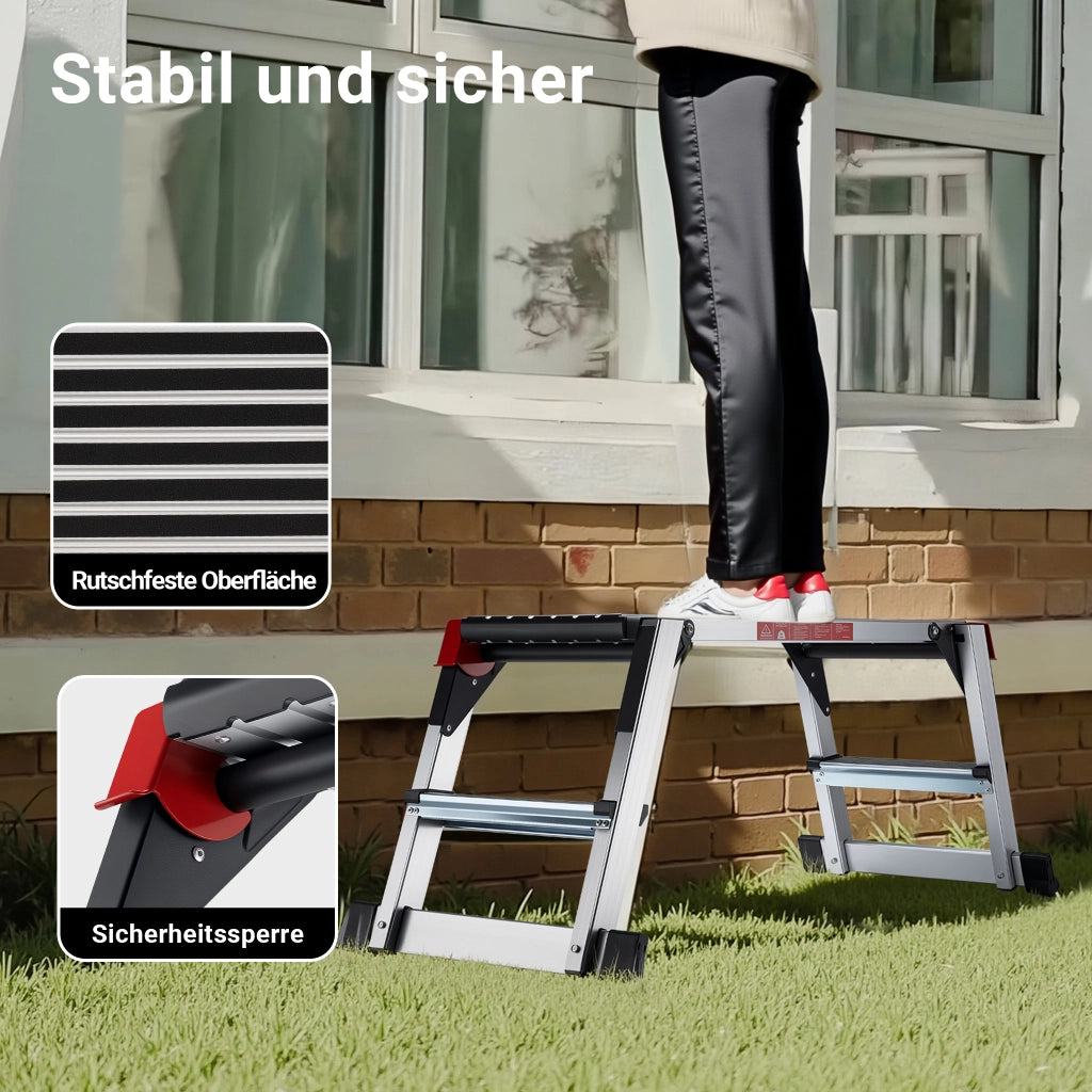 Piattaforma da lavoro pieghevole in alluminio, scala da lavoro mobile con piattaforma, superficie di lavoro 95 x 30 cm, sgabello per lavori