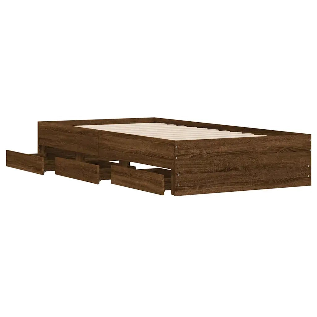 Letto singolo | Letto per adulti | Giroletto Cassetti Rovere Marrone 90x200 cm Legno Multistrato