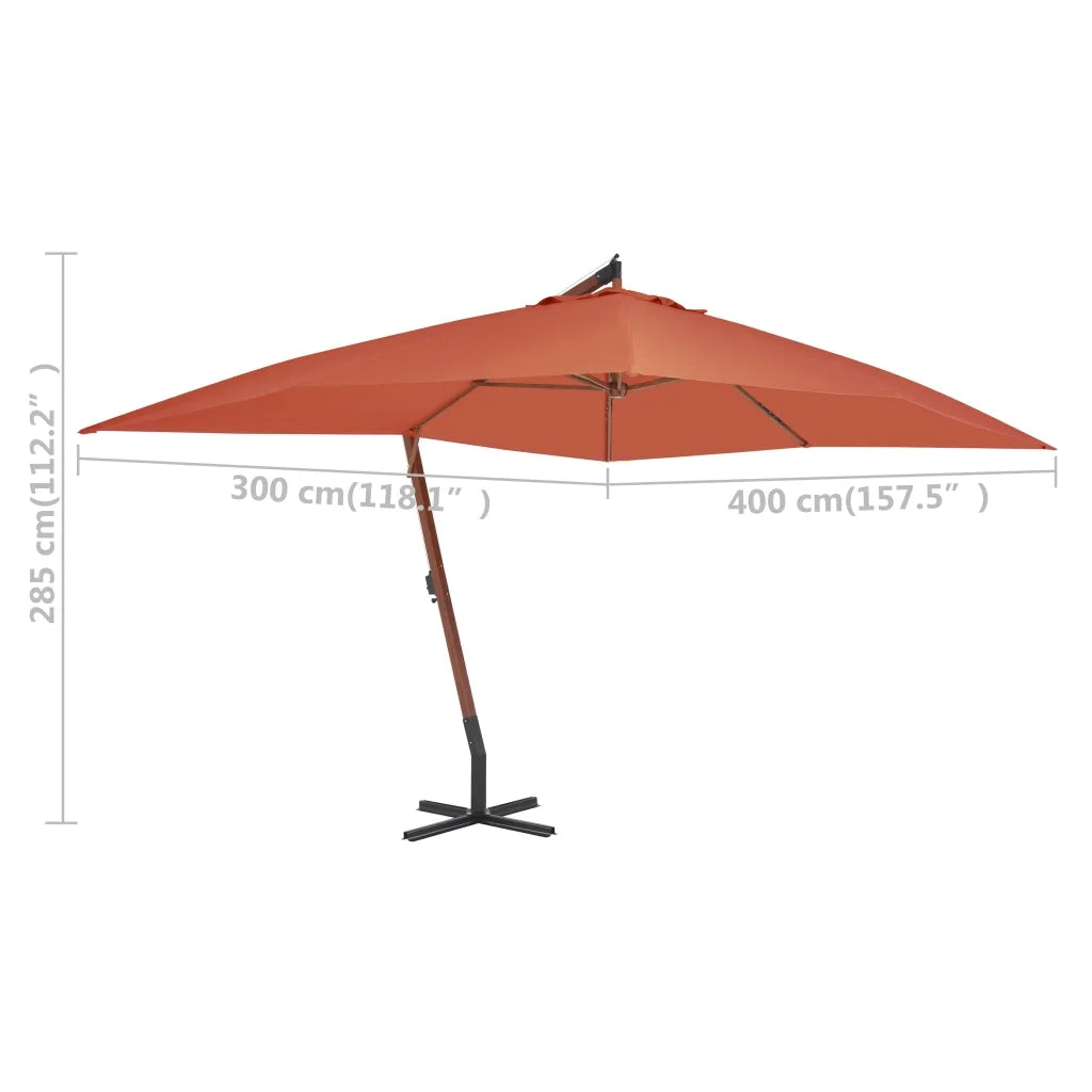 Ombrellone a Sbalzo con Palo in Legno 400x300 cm Terracotta 44494
