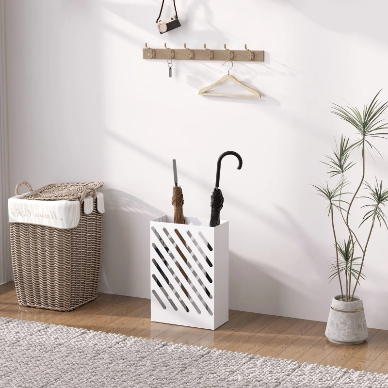 Portaombrelli in acciaio con 4 ganci e vassoio raccogligocce, 28 x 14 x 41 cm, bianco