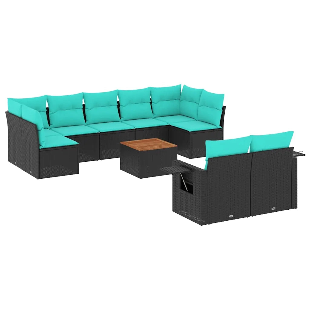 Set Divani da Giardino 10 pz con Cuscini Nero in Polyrattan 3224713