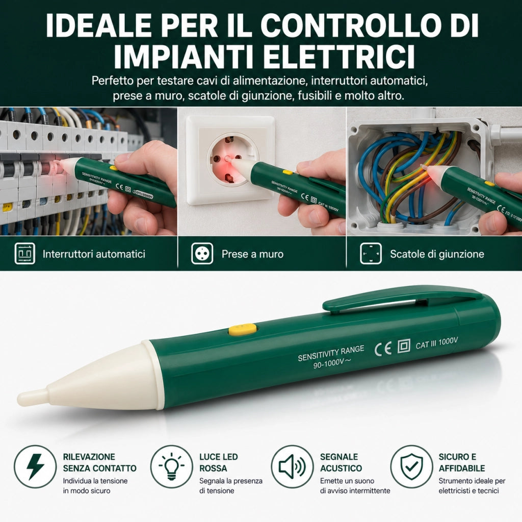 Tester di Tensione Penna Senza Contatto AC 90-1000V Torcia LED Allarme VHT02265