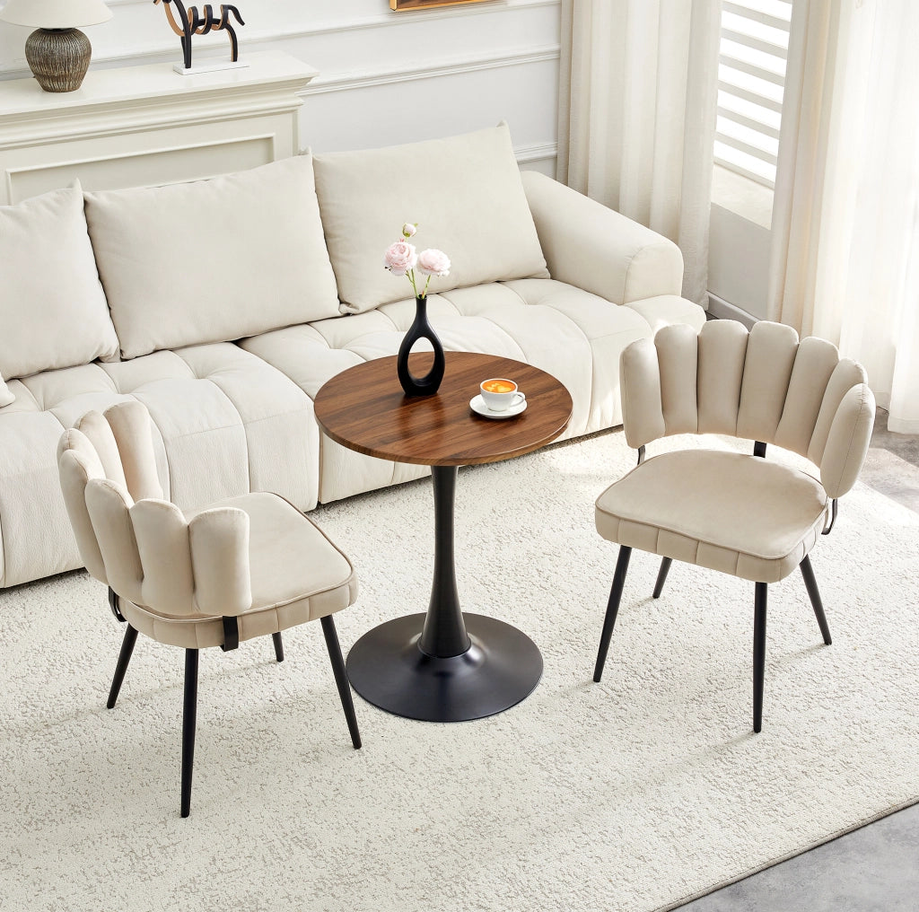 Set tavolo e sedie 60 cm in MDF beige e metallo nero per 2, stile moderno