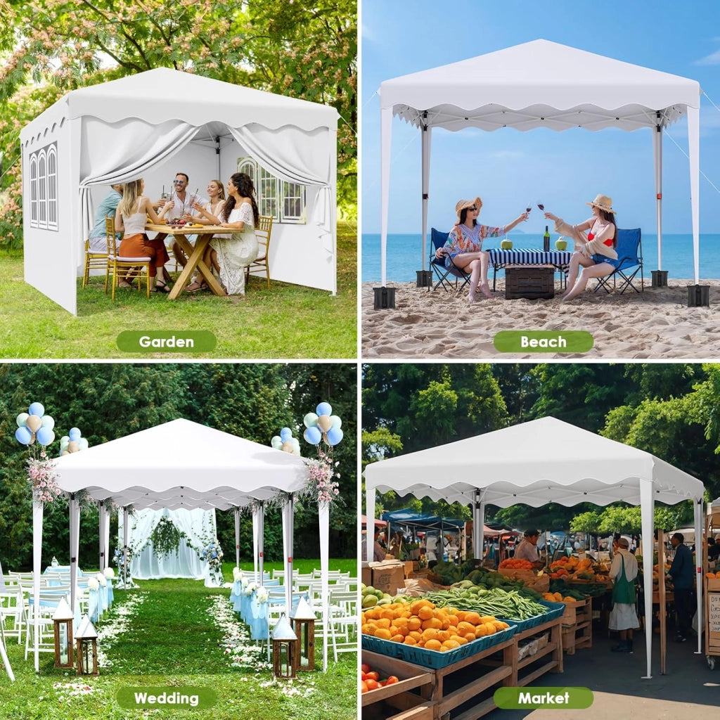 Gazebo 3x3 Pieghevole Impermeabile, Esterno Resistente Con 4 PCS Sacchi Di Sabbia, UV 50+, 4 Pareti Laterali - Per Giardino, Campeggio, Festival, Feste Bianco