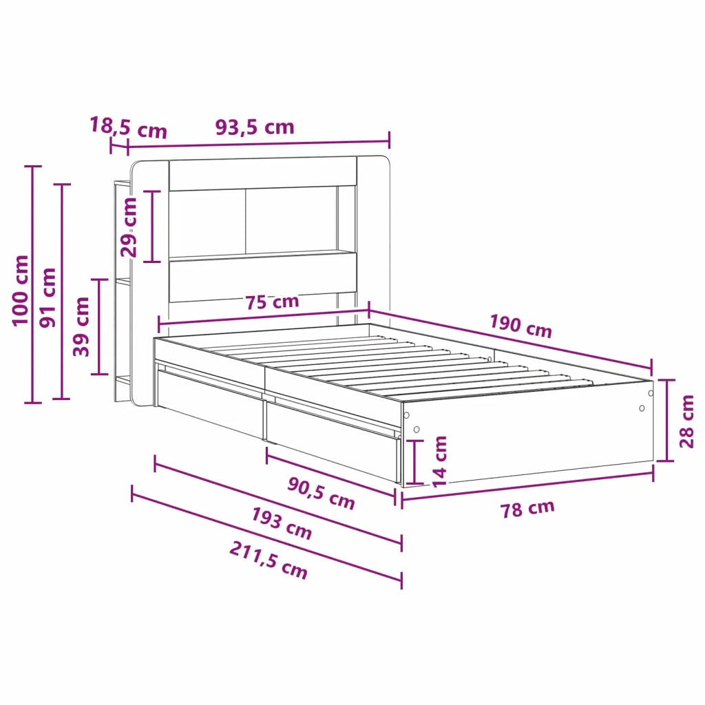 Telaio del letto con storage con cassetto Nero 75 x 190 cm 3433611