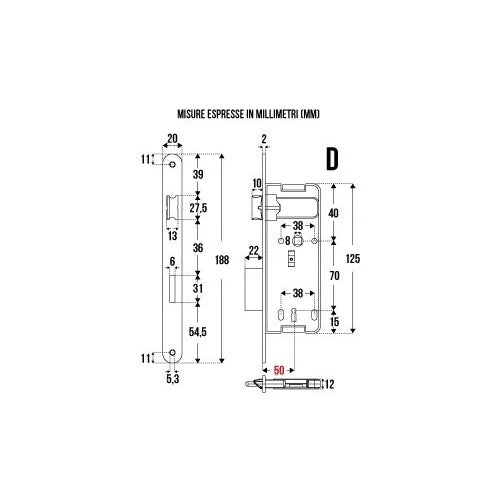 SERRATURA PATENT FT.20 DIST.70 ENT.50 CROMO SATINA