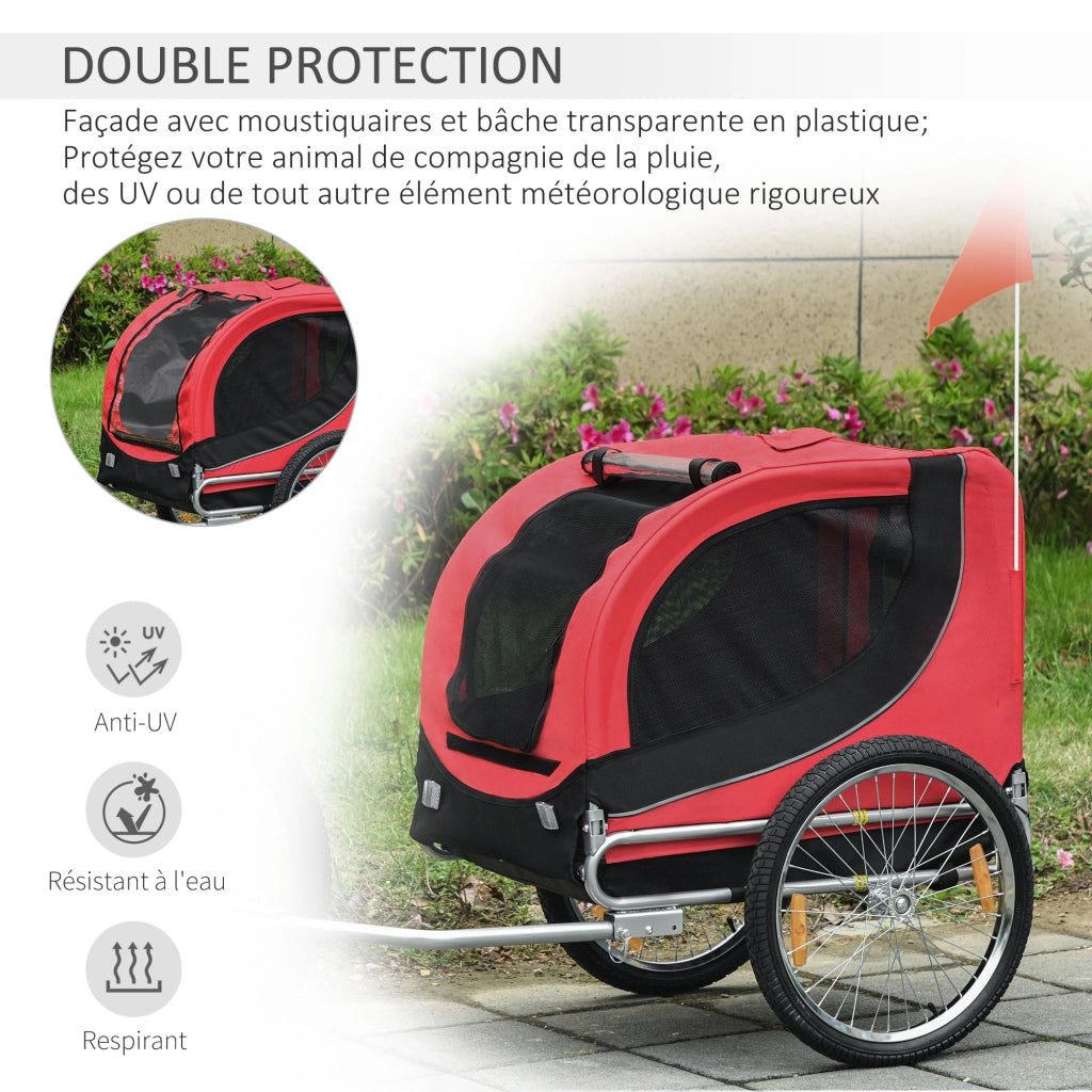 Rimorchio per Bicicletta per Cani e Animali ¨C Xylo ¨C con 8 Riflettori e Bandiera, Rosso Nero