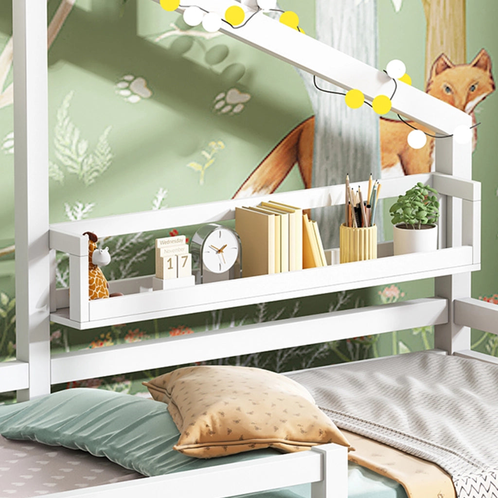Letto a casa per bambini bianco con funzione di contenimento in pino 90x200 cm