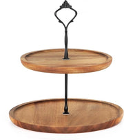 Stand per Cupcake in Legno 2 Livelli - Stand Dessert in Legno con Maniglia in Metallo per Festa di Compleanno e Baby Shower