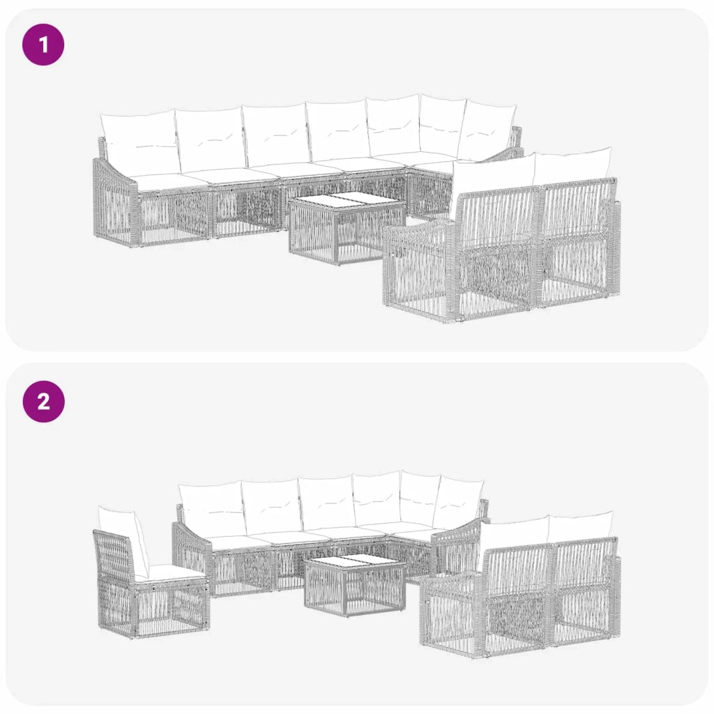 Set Divano da Giardino Regolabile 9 pcs Grigio polyrattan 3436070
