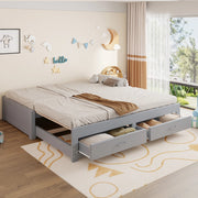 Divano letto in legno estraibile 90/180 x 190 cm con 2 cassetti, rete a doghe, grigio