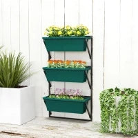 Fioriera da Esterno Verticale e 3 Vasi per Piante in Plastica con Fori di Drenaggio, 56x42x100 cm, Verde