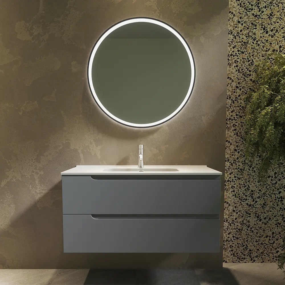Mobile bagno sospeso 80 cm due cassetti color grigio opaco con lavabo  | Moor