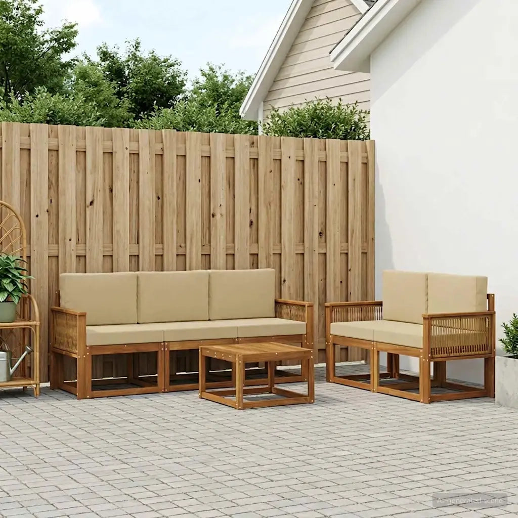Set di divani da esterno 6 pcs Naturale e Beige Poliestere 3384999