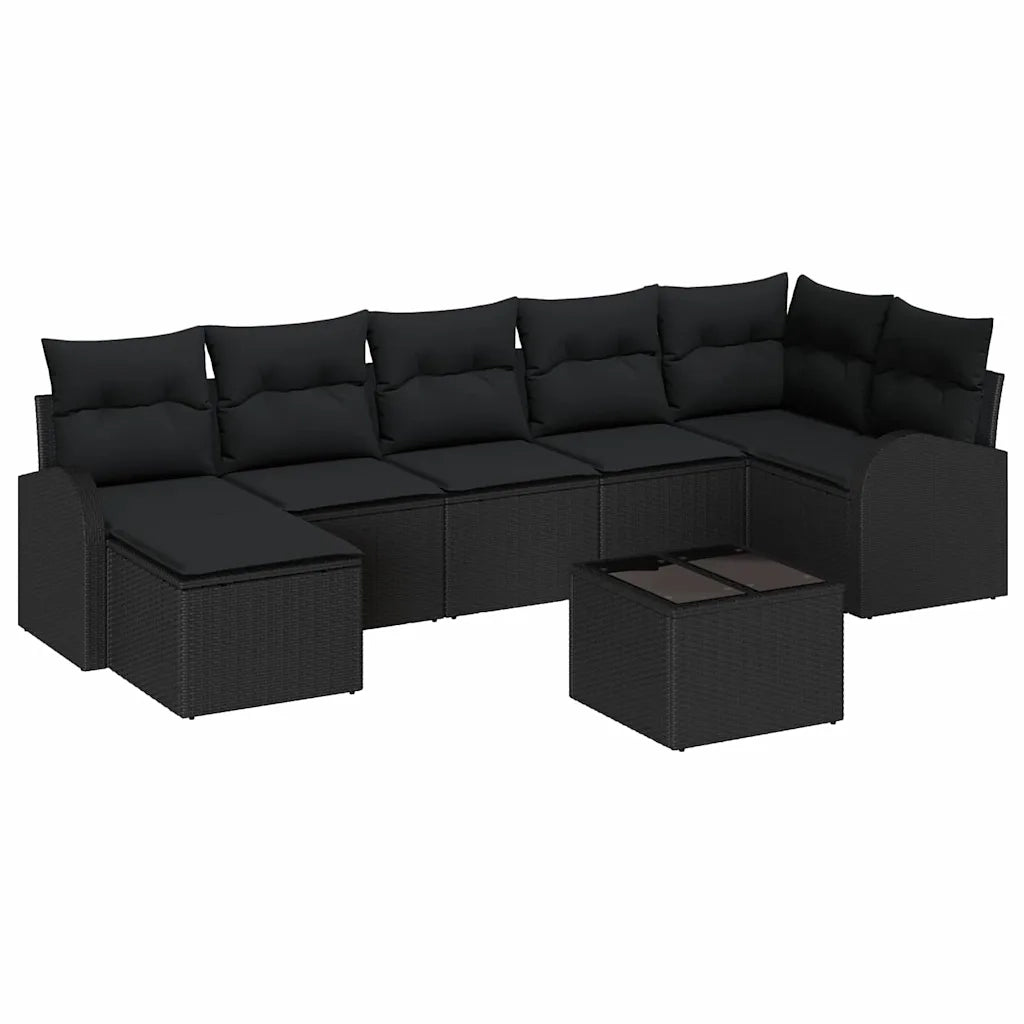 Set di divani con cuscino 8 pcs Nero polyrattan