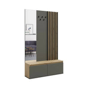 Mobile da ingresso con appendiabiti e specchio 120 cm - quercia chiara e grigio antracite - Collezione Mone