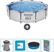 Piscina Rettangolare Acciaio Pro MAX - 305 x 76 cm - Grigio - Incluso Pompaggio - Piastrelle per Piscina - Copertura per Piscina - Guida alla Piscina