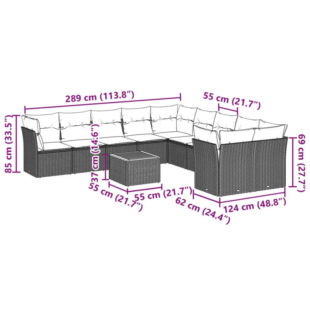 Set Divani da Giardino 11 pz con Cuscini in Polyrattan Nero 3256181