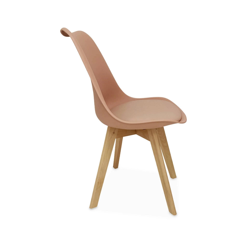 Set 4 sedie scandinave imbottite con gambe in legno , rosa antico