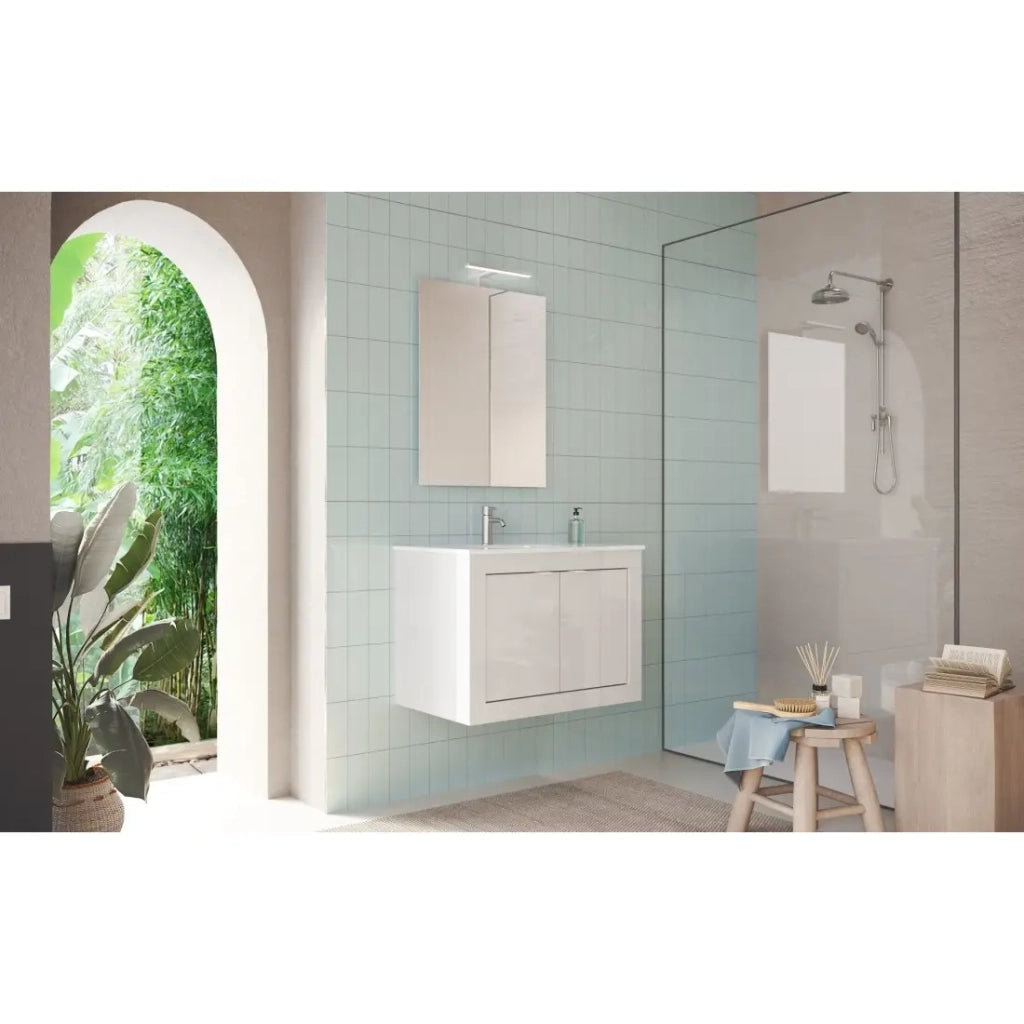 Mobile bagno sospeso VIENNA - 1 lavabo - 2 porte - 82 cm - Bianco lucido - Design moderno