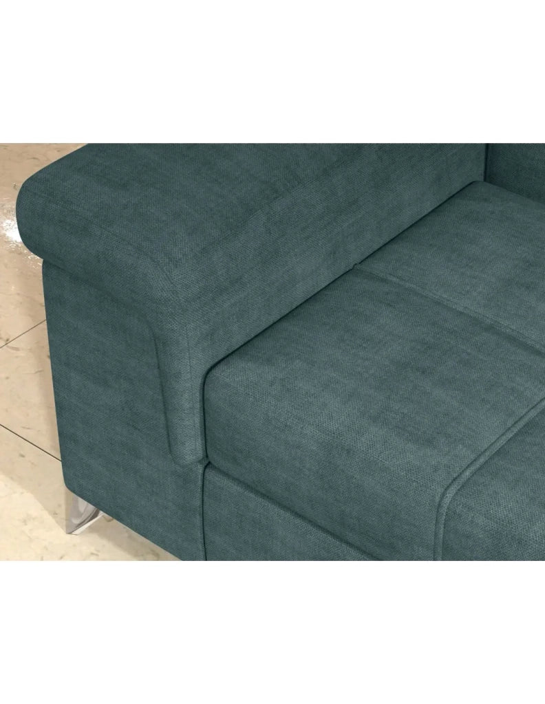 Divano angolare convertibile PALAZZO 4 posti verde blu – angolo sinistro con contenitore