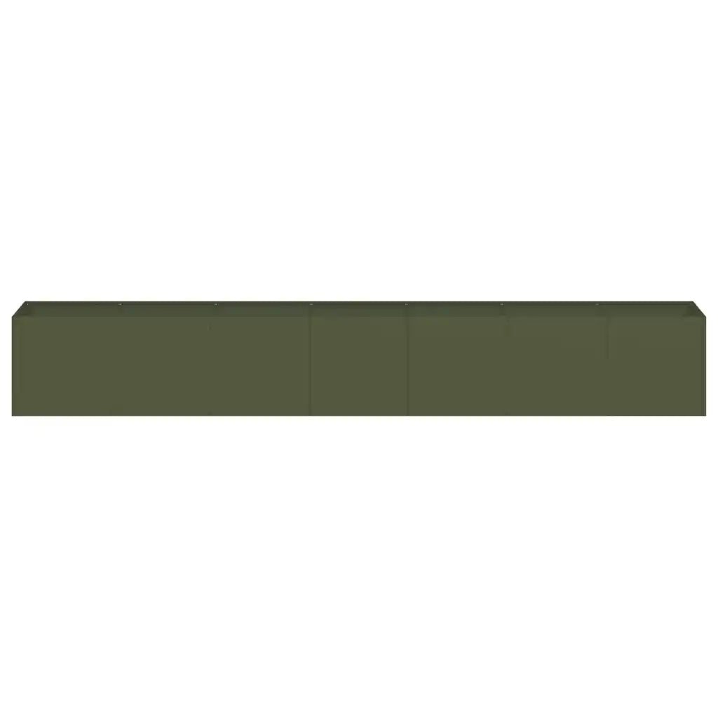 Fioriera rettangolare moderna per esterni 280 x 40 x 40 cm con fondo aperto elegante finitura in acciaio laminato a freddo verde oliva 02_0051481