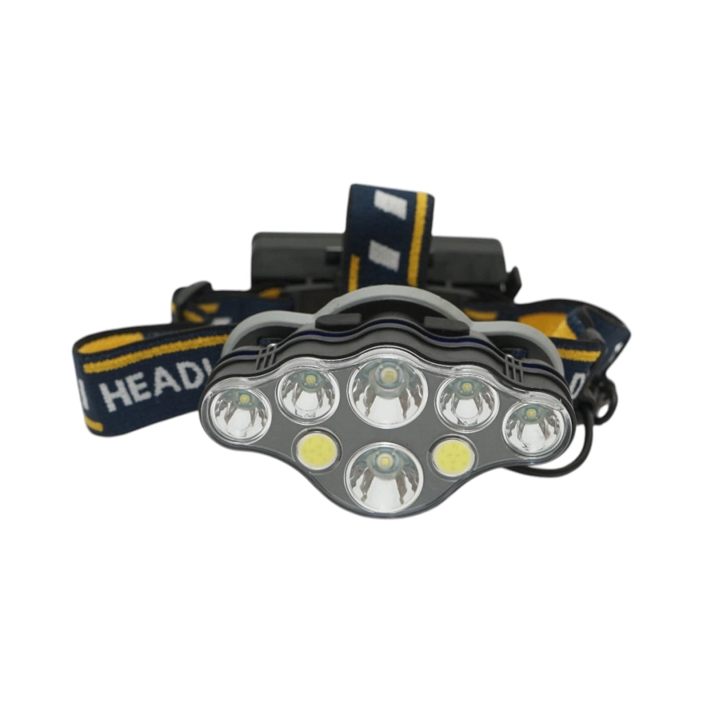 Lampada frontale Crownman a 8 LED, 3 modalità di illuminazione, batteria ricaricabile tramite USB da 2200 mAh.