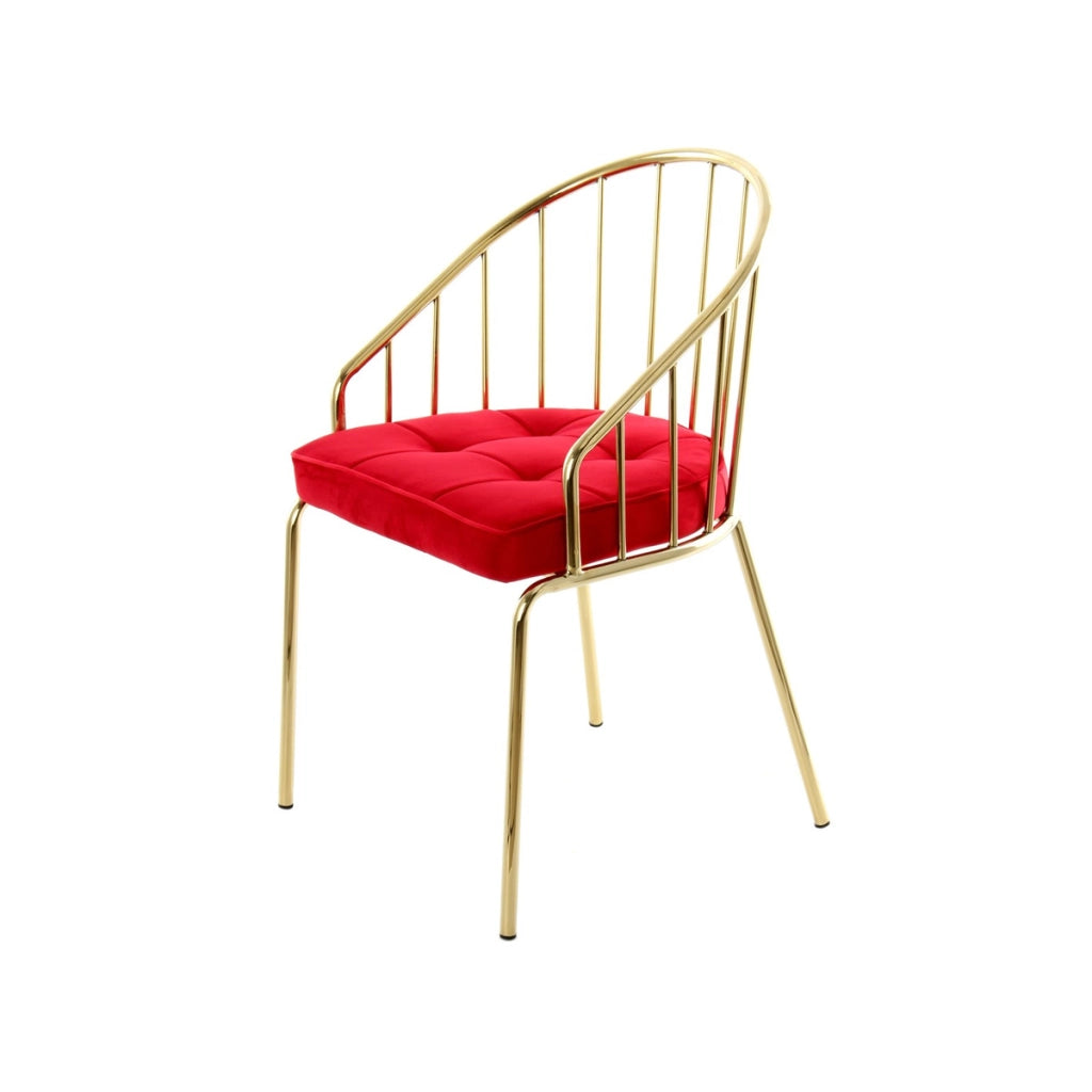 Sedia Palma in velluto rosso e metallo dorato
