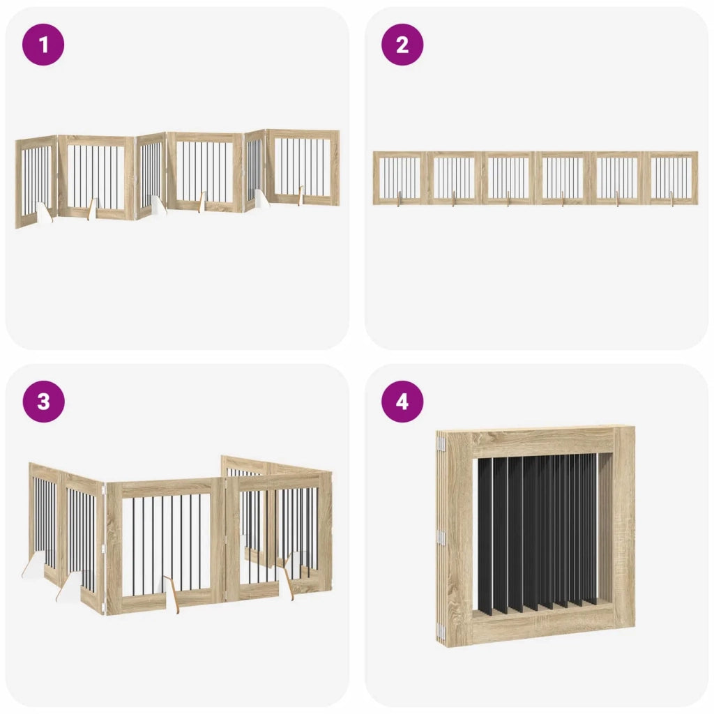 Cancello per cani pieghevole con supporti 6 pz Rovere Sonoma 892086