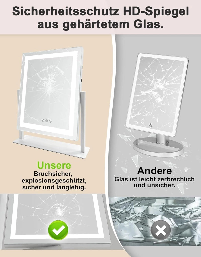 ZMH Specchio per il trucco illuminato a LED 30x40cm 3 modalit¨¤ di illuminazione regolabili con una semplice pressione