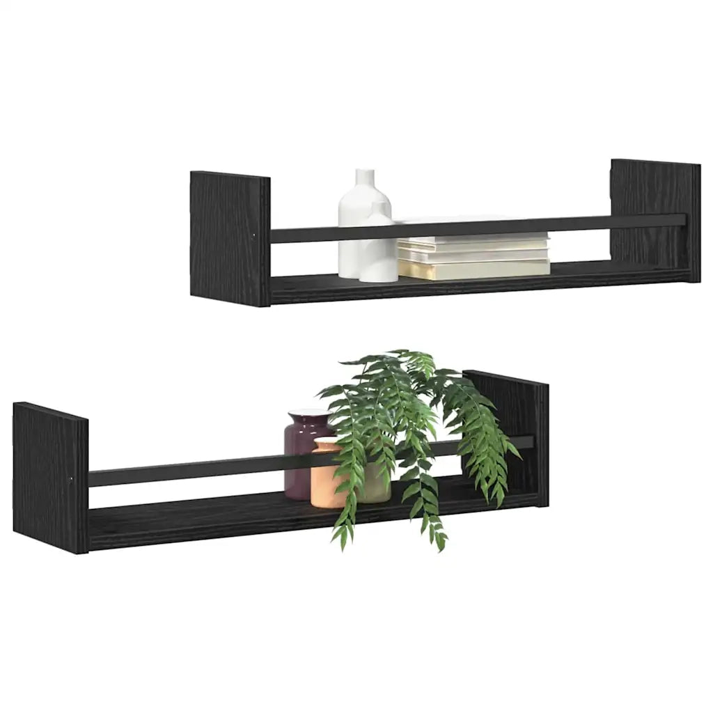 Scaffale da parete 2 pcs Rovere Nero 60 x 16 x 14 cm 869084
