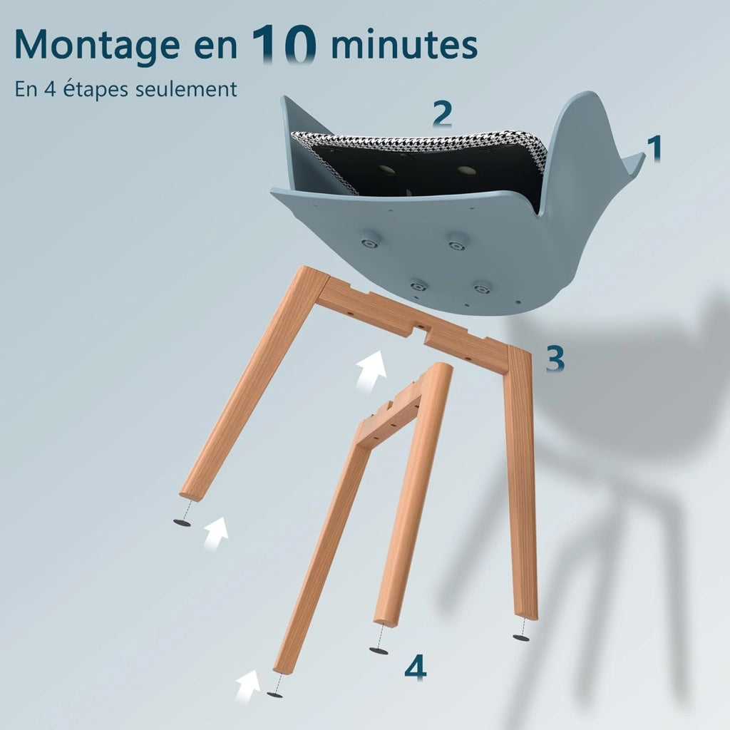 GrandCA HOME Set di 4 Sedie da Cucina Nordica Sedia da Pranzo con Gambe in Legno Massello, Sedie Imbottite per Camera da Letto, Soggiorno, Cucina,Azzurro