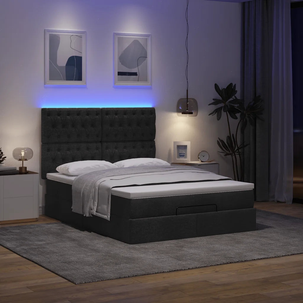 Struttura Letto Pouf con Materasso Nero 140x190 cm in Tessuto 3314088