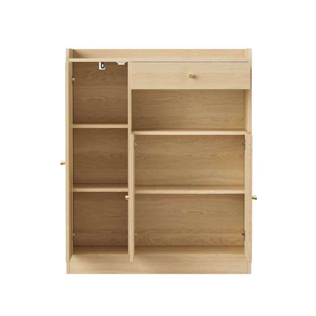 Armadio portascarpe in rattan con 1 cassetto e 3 ante, struttura in MDF e truciolare, colore naturale, 90 x 35 x 110 cm
