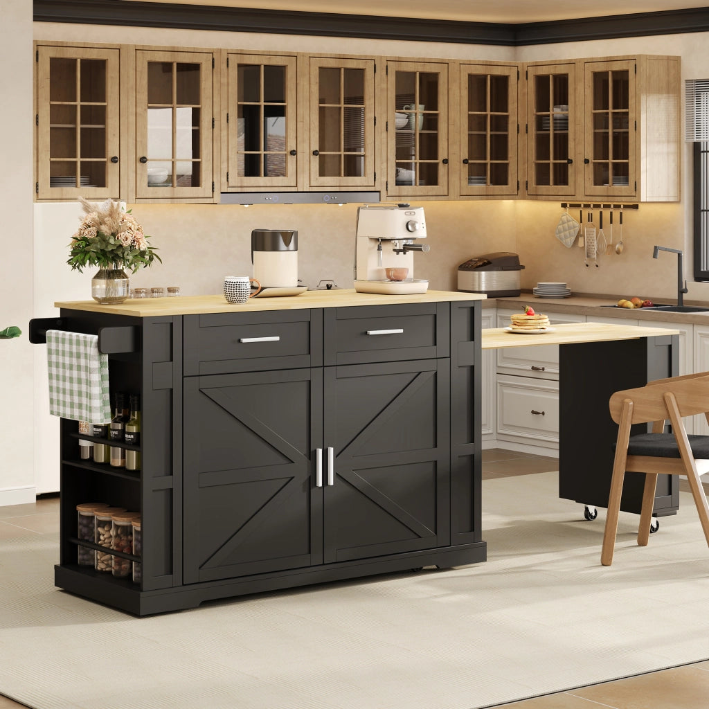 ISOLA DA CUCINA 130/205x50x93 cm con piano estraibile MDF Nero/Naturale